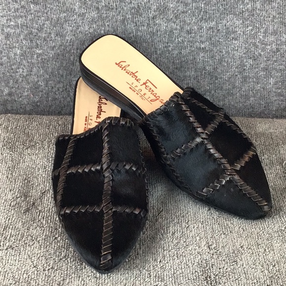 Salvatore Ferragamo Shoes - Salvatore Ferragamo Sport Black Calfskin Mules with Quilted Design Sz 6.5 B EUC